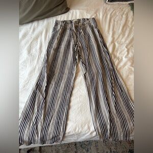 Off-White and Blue Stripped Beach Flowy Pants